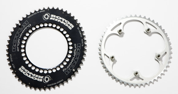 Rotor Rings don't have gaps between bolt holes. This extra rigidity can influence the slope of the power meter.
